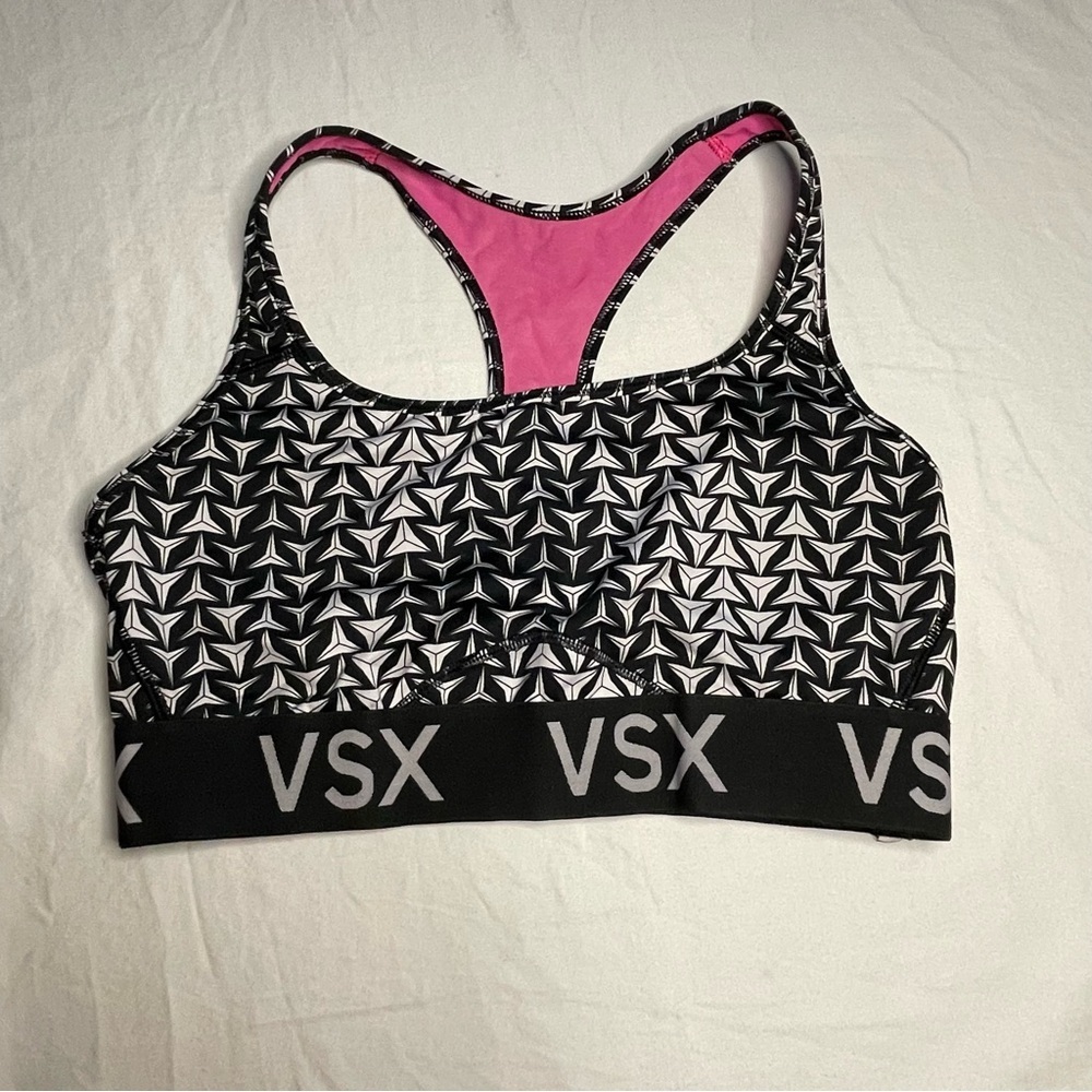 Victoria Sport VSX Women’s Large Racerback Sports Bra Black And White Patterned